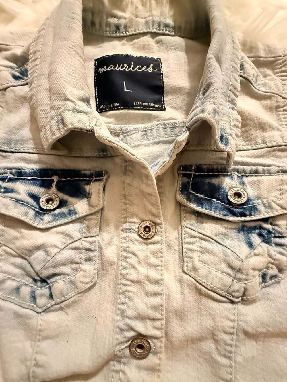 maurices Women's Light Wash Distressed Denim Vest Size L